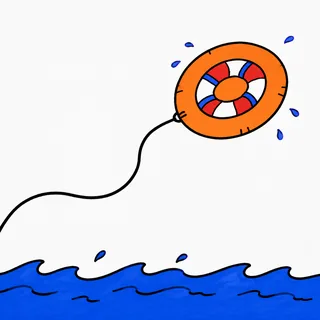 The ring flying over the water on a rope